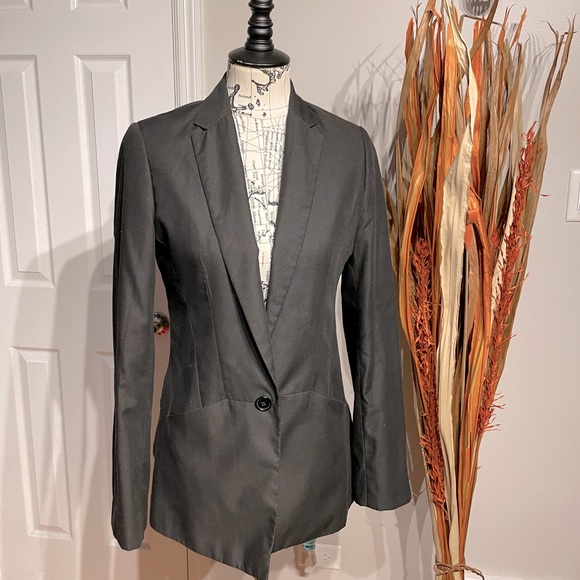 Pinstripe 1-Button Vintage Y2k Fit Flare Rave Oversized long Work Fall Tomboy L - Picture 1 of 7